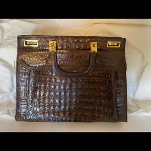 Vintage brown crocodile purse with removable strap